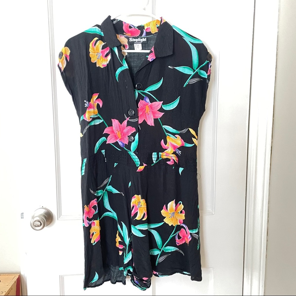 Vintage Romper, summer floral romper shorts size S